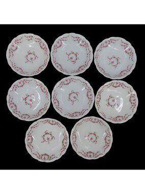 VTG KPM Granuteco Set of 8 Bowls 5.3in Pink Rose Flower Floral Swag Germany